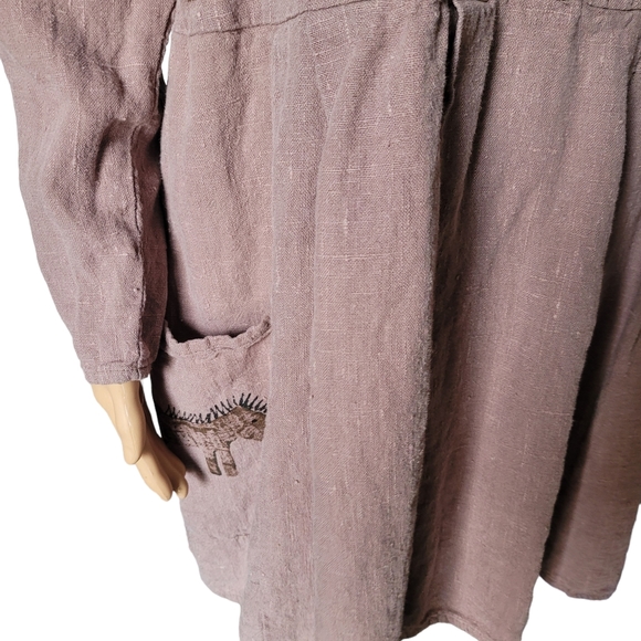 SOLDVintage FLAX Women's Linen Tunic Mauve w/ Horse Art, Boho Cottagecore Medium - Picture 9 of 11